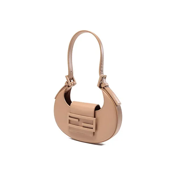 FENDI Cookie Cow Leather Shoulder Bag Crescent Bag Handbag Shoulder Bag Women's Beige Camel-1