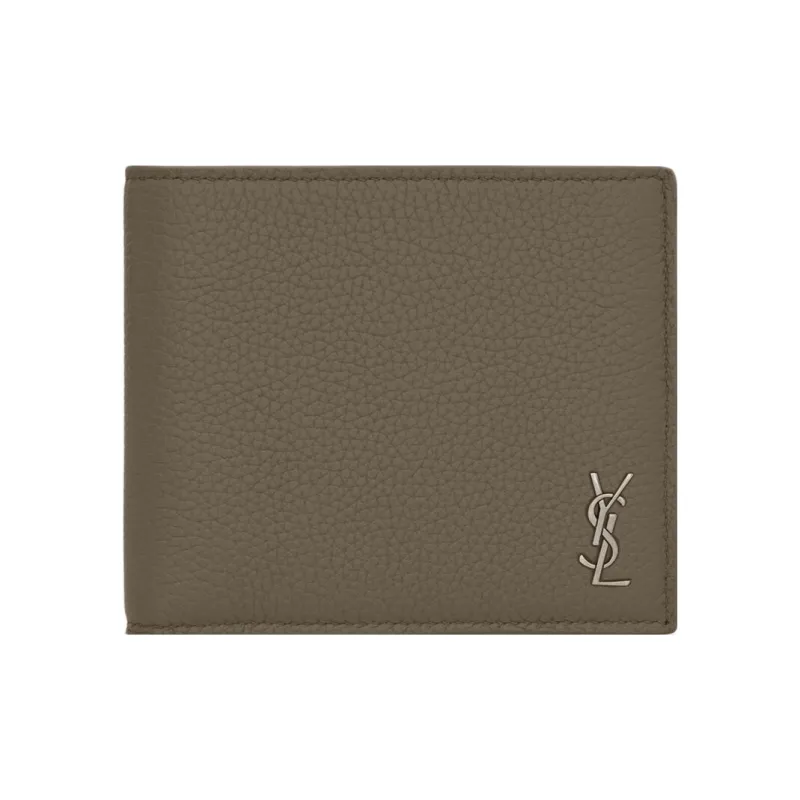 SAINT LAURENT CASSANDRE Grained Calfskin Wallet Men's Dark Khaki-0
