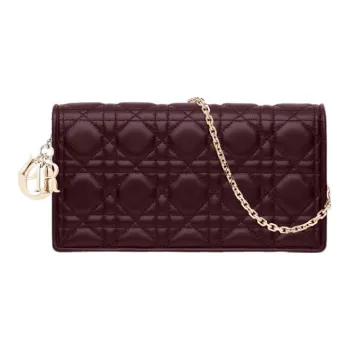 DIOR Lady Dior Sheepskin One Shoulder Crossbody Clutches Women's Burgundy