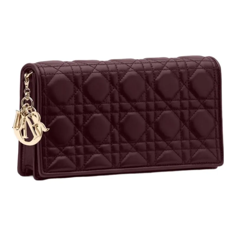 DIOR Lady Dior Sheepskin One Shoulder Crossbody Clutches Women's Burgundy-1