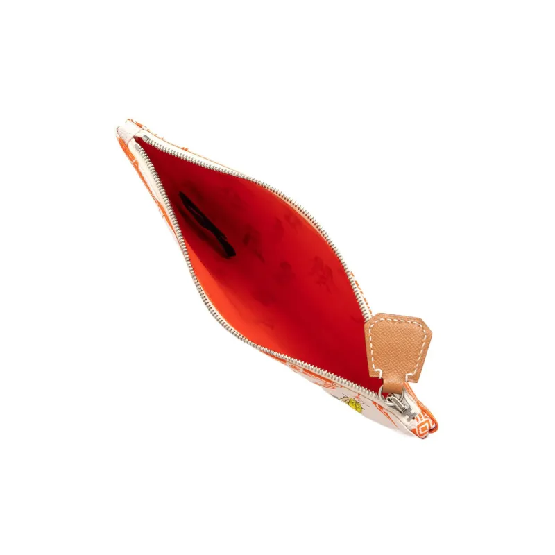 HERMES Silk Storage Bag, Storage Bag, Bag Insert, Clutch Regular Women's Geranium Red/Gray White-5