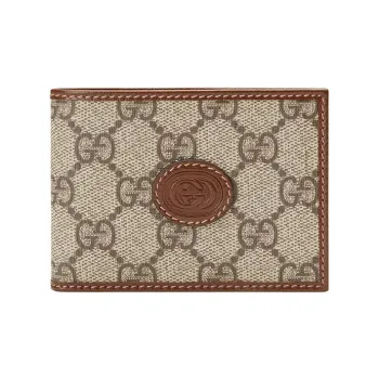 GUCCI Canvas With Leather Trim Card Clip Wallet Mini Men's Ebony/Brown