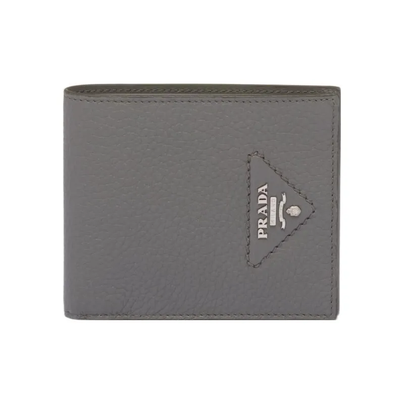PRADA Leather Wallet Men's Gray-0