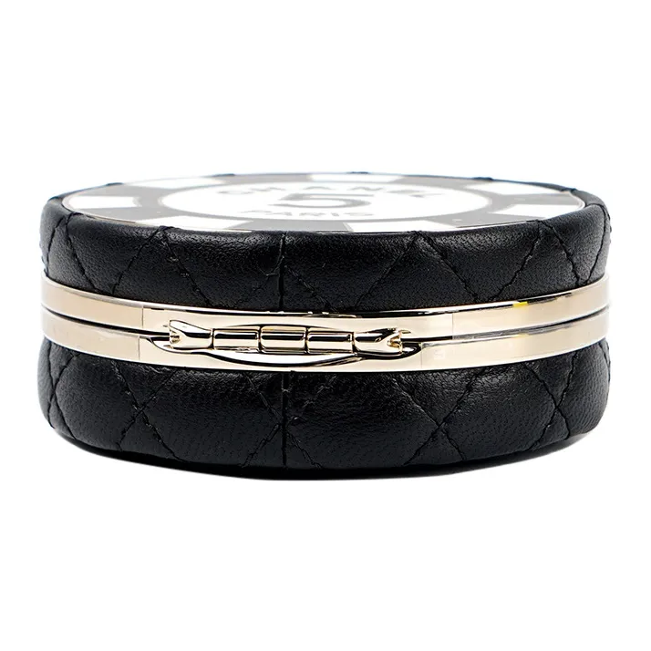 CHANEL Lambskin Poker Chip Bag, One Shoulder Crossbody Clutch Regular Women's Black/White-3