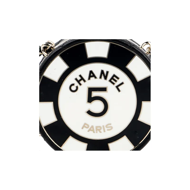 CHANEL Lambskin Poker Chip Bag, One Shoulder Crossbody Clutch Regular Women's Black/White-5