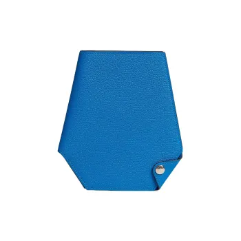 HERMES Clochette Mysore Goat Skin Card Holder Wallet Men's T7 Bleu Hydra Water Nymph Blue