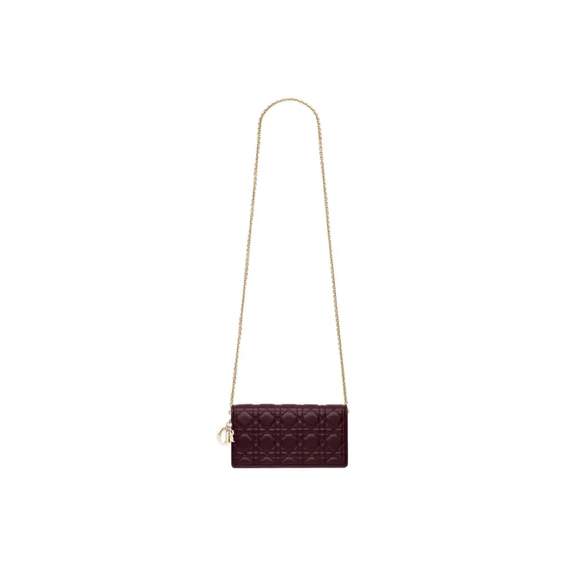 DIOR Lady Dior Sheepskin One Shoulder Crossbody Clutches Women's Burgundy-3