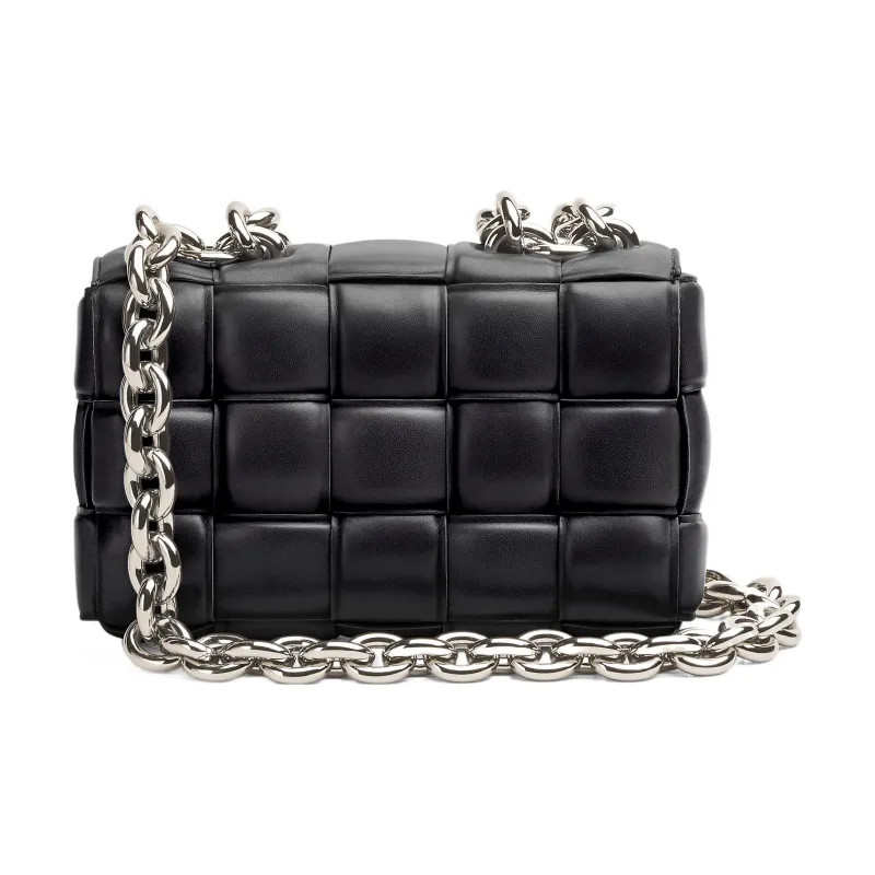 Bottega Veneta Chain Cassette Silver tone Crossbody Bag Black-1