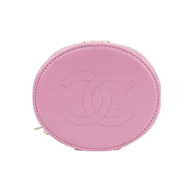 CHANEL Lambskin Cylinder Bag Handbag Makeup Bag Small Size Women's Pink-3