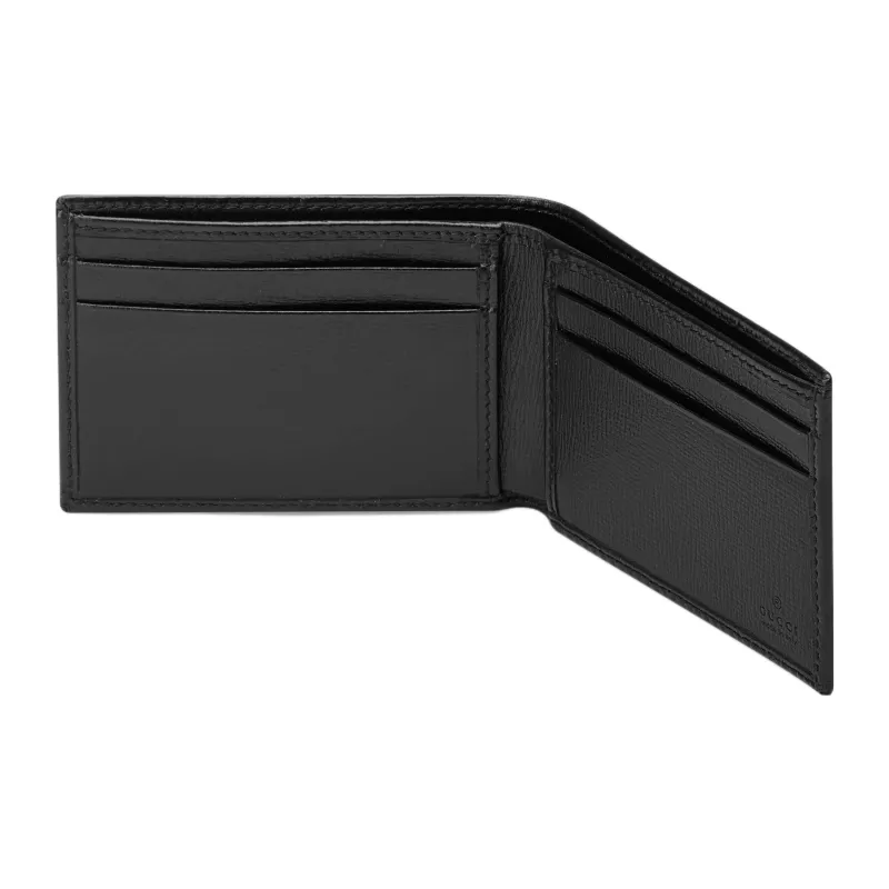 GUCCI GG Canvas With Leather Double Fold Money Clip Card Holder Wallet Mini Men's Black-4