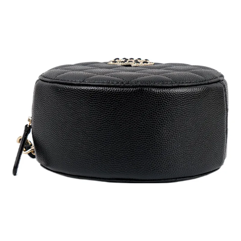 CHANEL 22SS Shiny Calfskin Small Round Bag, Handheld Shoulder Bag, Crossbody Bag Women's Black-4
