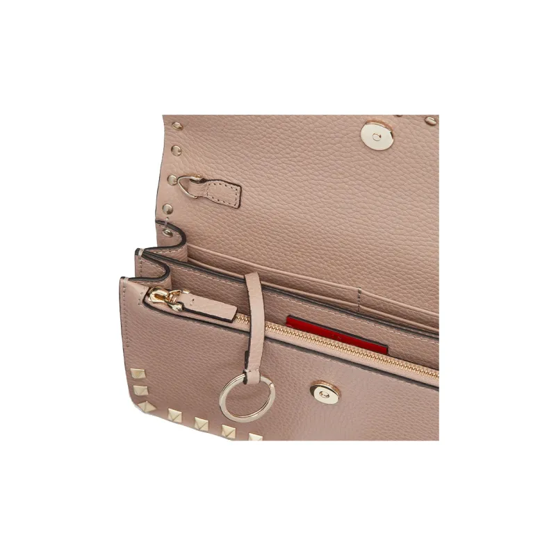 Valentino Rockstud Grained Calfskin Messenger Bag Shoulder Bag Crossbody Bag Clutches Small Size Women's Pink-3