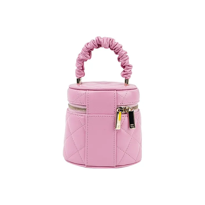 CHANEL Lambskin Cylinder Bag Handbag Makeup Bag Small Size Women's Pink-1