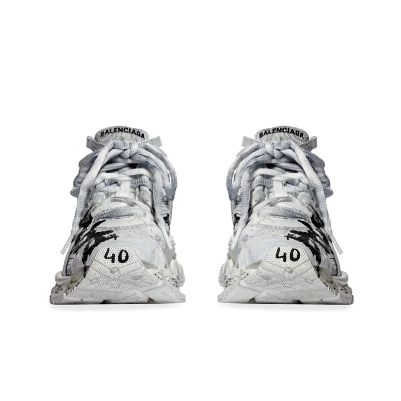 Balenciaga Runner Graffiti Sneakers 'Black And White Mesh And Nylon'-4