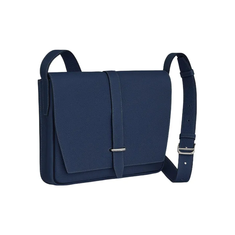 HERMES Steve Light Junior Togo Calfskin Messenger Bag Shoulder Bag Crossbody Bag Men's 73 Bleu Saphir Sapphire Blue-1