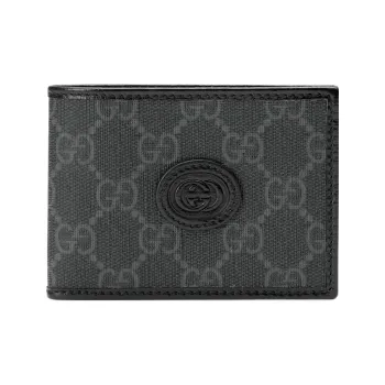 GUCCI GG Canvas With Leather Double Fold Money Clip Card Holder Wallet Mini Men's Black