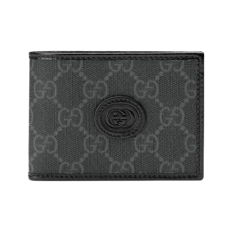 GUCCI GG Canvas With Leather Double Fold Money Clip Card Holder Wallet Mini Men's Black-0