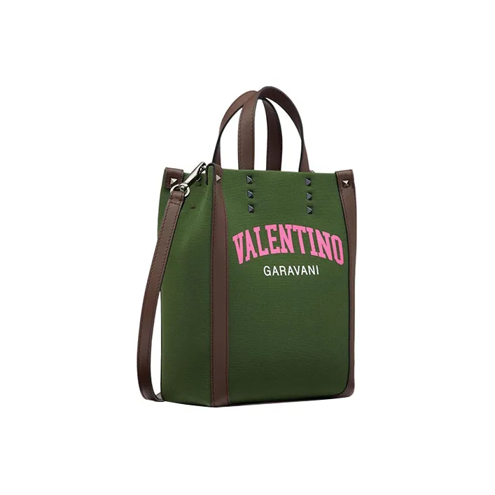 Valentino GARAVANI Canvas Tote Bag Shopping Bag Portable Canvas Bag Shoulder Bag Mini Men's Green-1