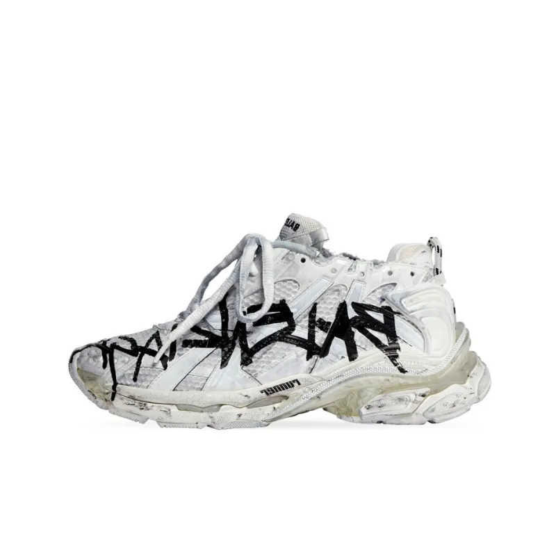 Balenciaga Runner Graffiti Sneakers 'Black And White Mesh And Nylon'-0