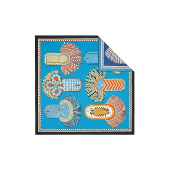 HERMES Silk Scarves Women's Marine Blue/Turquoise Blue/Coral Red