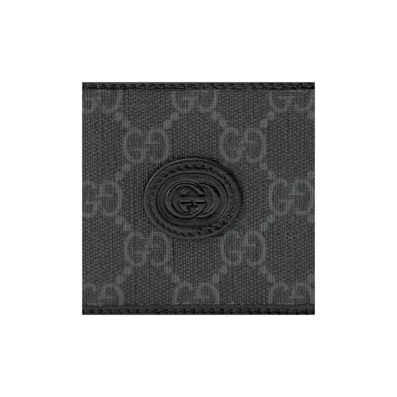 GUCCI GG Canvas With Leather Double Fold Money Clip Card Holder Wallet Mini Men's Black-5
