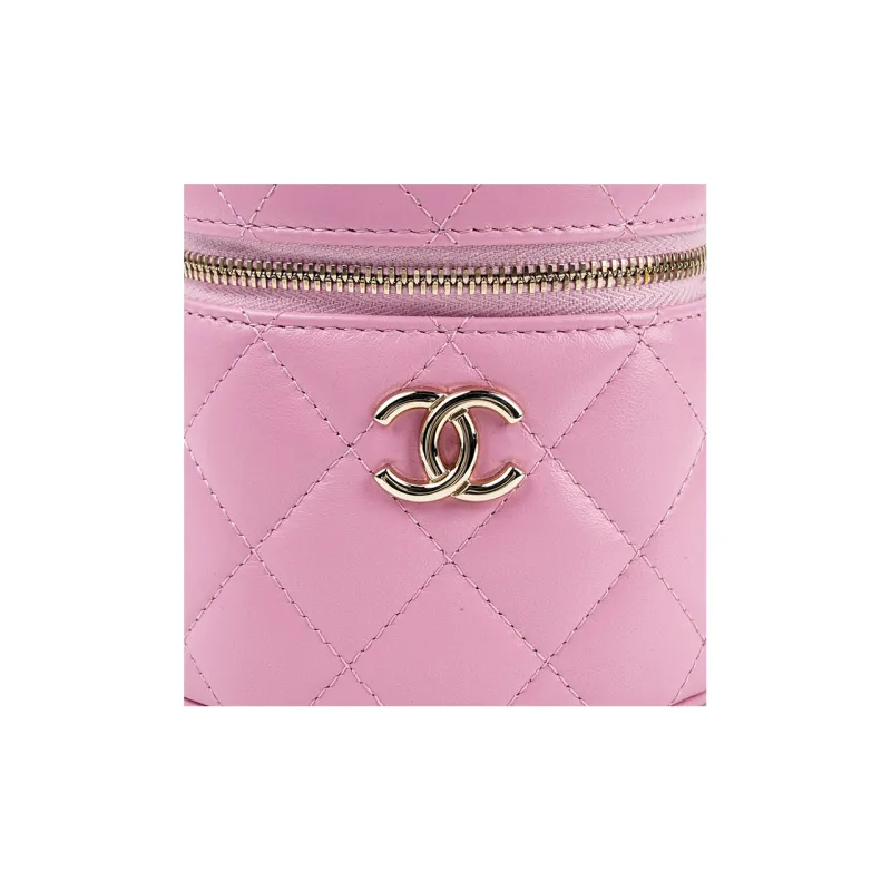 CHANEL Lambskin Cylinder Bag Handbag Makeup Bag Small Size Women's Pink-5
