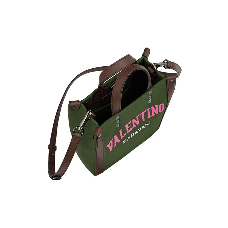 Valentino GARAVANI Canvas Tote Bag Shopping Bag Portable Canvas Bag Shoulder Bag Mini Men's Green-4