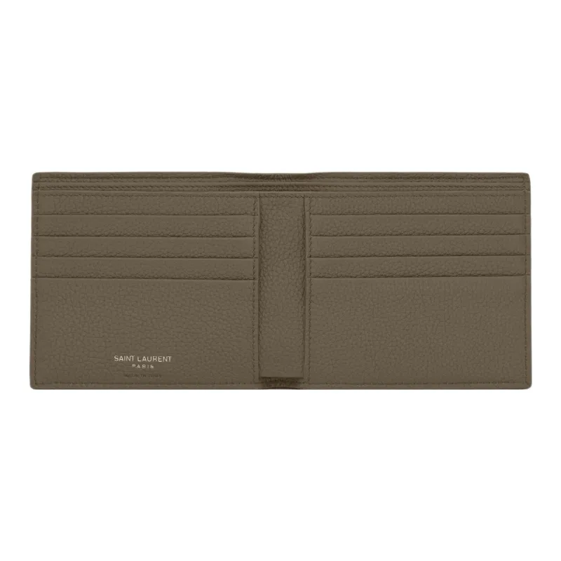 SAINT LAURENT CASSANDRE Grained Calfskin Wallet Men's Dark Khaki-3