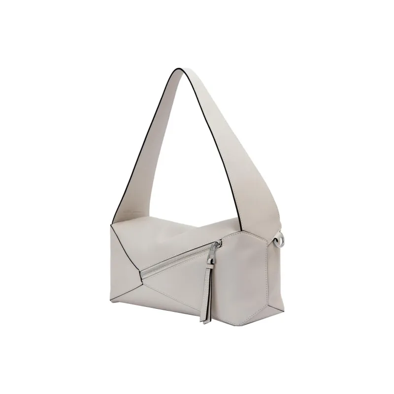 LOEWE Puzzle Hobo Napa Calf Leather Handbag Shoulder Bag Women's Gray-4