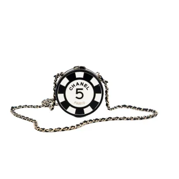 CHANEL Lambskin Poker Chip Bag, One Shoulder Crossbody Clutch Regular Women's Black/White