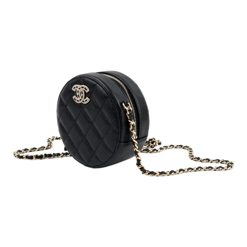 CHANEL 22SS Shiny Calfskin Small Round Bag, Handheld Shoulder Bag, Crossbody Bag Women's Black-2