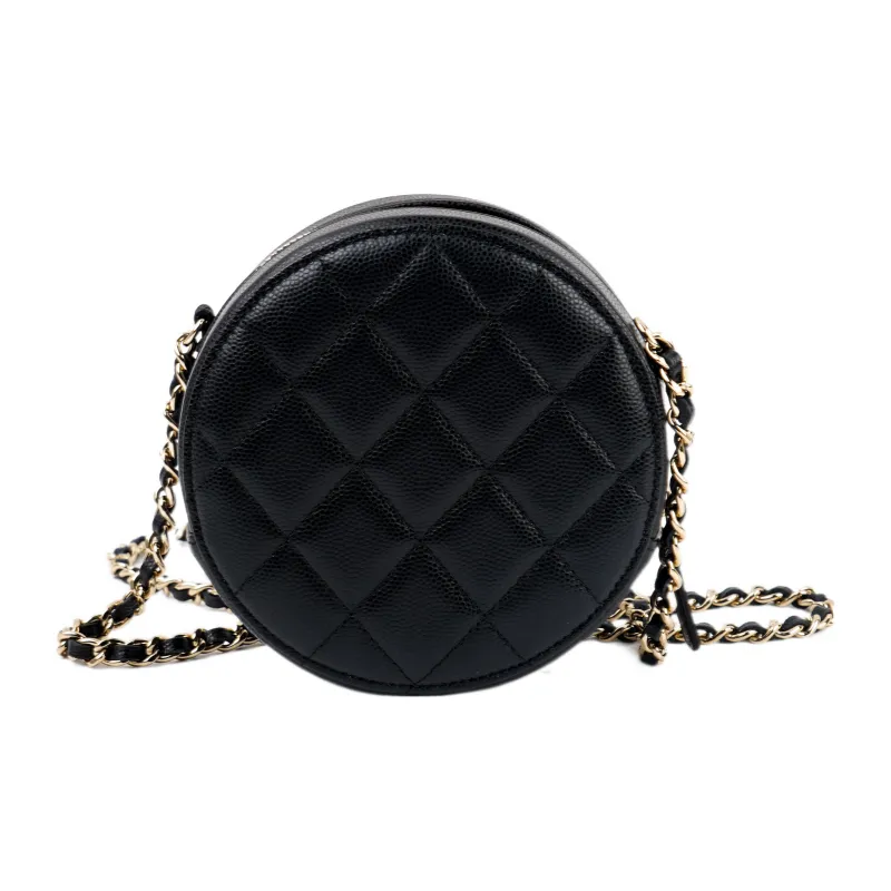 CHANEL 22SS Shiny Calfskin Small Round Bag, Handheld Shoulder Bag, Crossbody Bag Women's Black-3