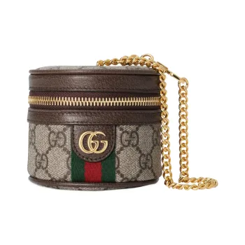 GUCCI Ophidia Leather Paneled Canvas Wrist Bag Women's Beige & Ebony