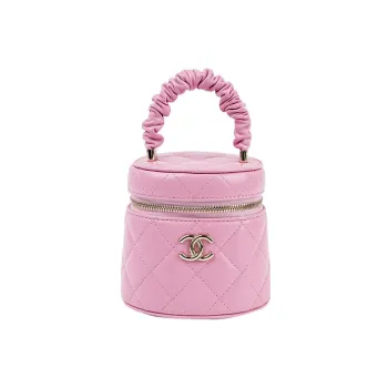 CHANEL Lambskin Cylinder Bag Handbag Makeup Bag Small Size Women's Pink
