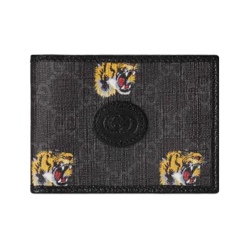 GUCCI Canvas With Leather Double-Fold Money Clip Card Holder Wallet Men's Black