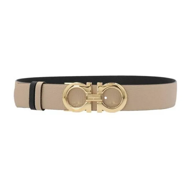 FERRAGAMO Minimalist Style Fashion Trend Versatile Smooth Buckle Belt Women's Light Brown/Black-2