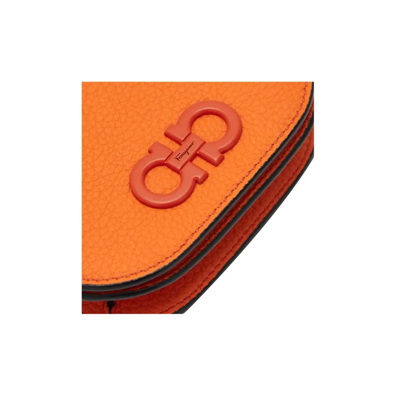 FERRAGAMO GANCINI Leather Shoulder Bag, Crossbody Bag Mini Men's Orange-5