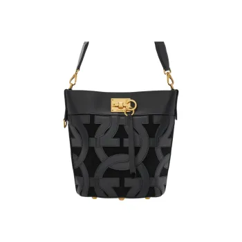 FERRAGAMO Studio Goat Suede Patchwork With Calfskin Bucket Bag Handbag Shoulder Bag Crossbody Bag Regular Women's Black