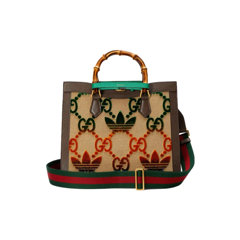 GUCCI Adidas Collaboration Diana Canvas Tote Bag Shopping Bag Canvas Bag Handbags Medium Size Women's Multicolor-4