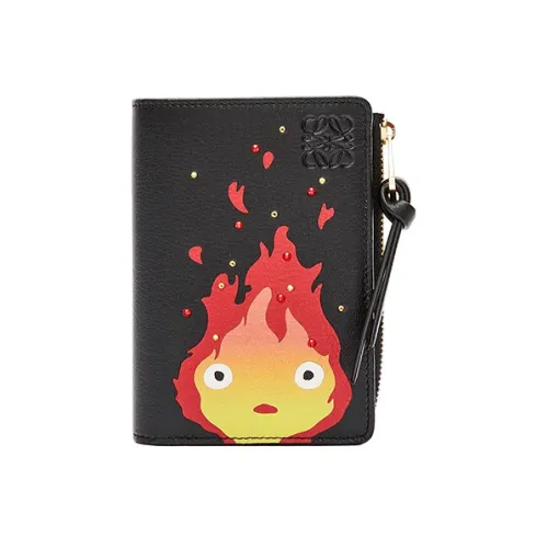 LOEWE Howls Turnip Head Collaboration Satin Cow Leather Wallet Unisex Black
