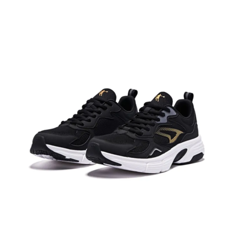 QIAODAN Shock Absorbers With Slip Resistant And Abrasion Resistant Properties Low Top Running Shoes Men's Black Gold-2