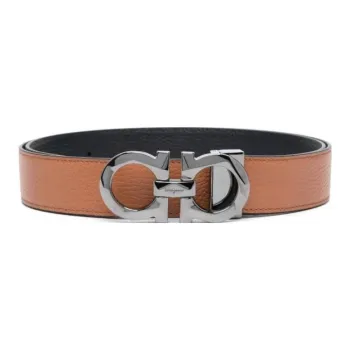 FERRAGAMO Casual Minimalist Style Smooth Buckle Belt Men's Beige
