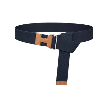 HERMES Canvas Belt Leather Belts Men's Width 4cm