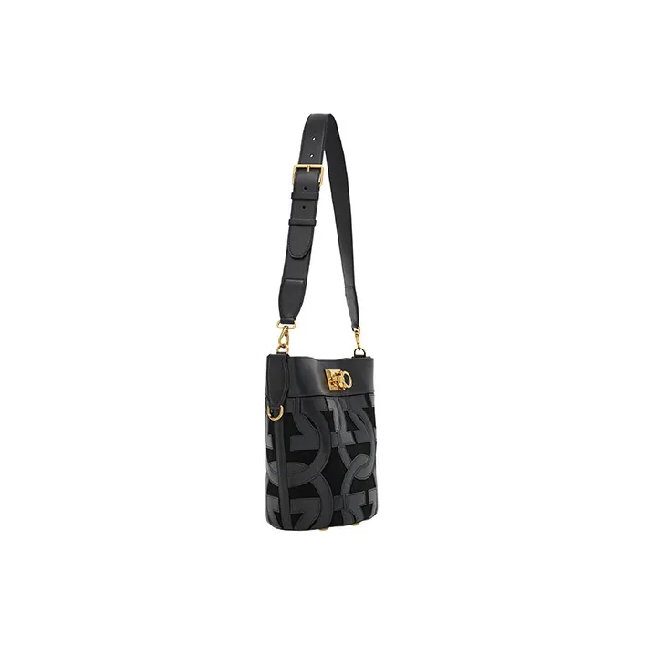 FERRAGAMO Studio Goat Suede Patchwork With Calfskin Bucket Bag Handbag Shoulder Bag Crossbody Bag Regular Women's Black-2