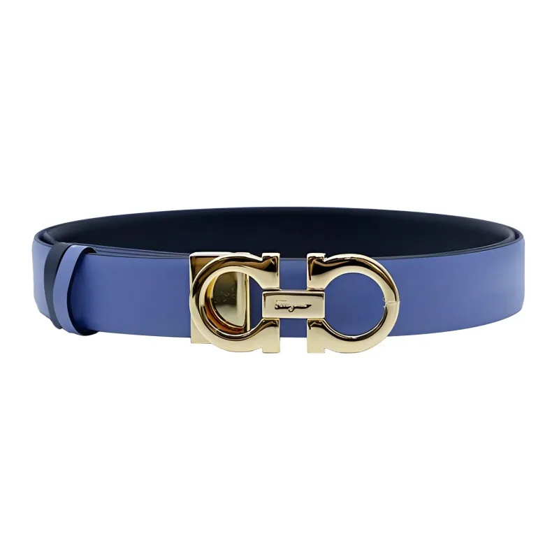 FERRAGAMO Minimalist Style Double-Sided Individual Fashion Plate Buckle Cow Leather Belt Women's Purple Width: 2.5cm-0