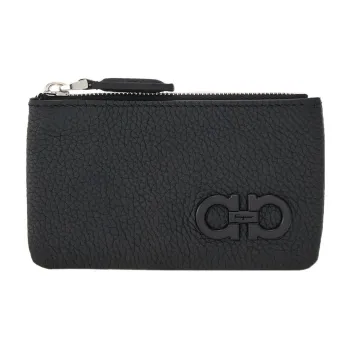 FERRAGAMO GANCINI Grained Cow Leather Key Pouch Men's Black