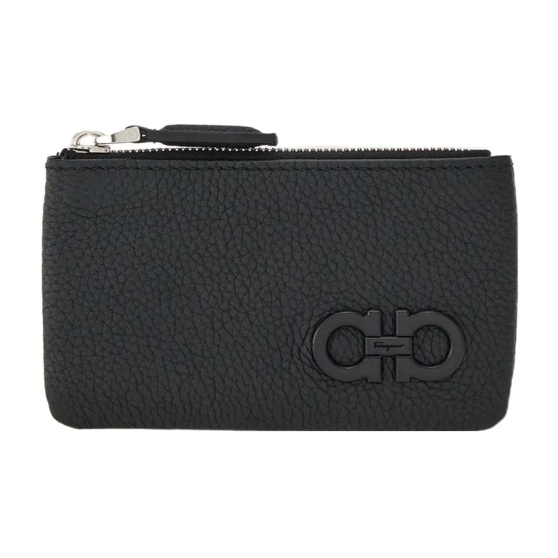 FERRAGAMO GANCINI Grained Cow Leather Key Pouch Men's Black-0