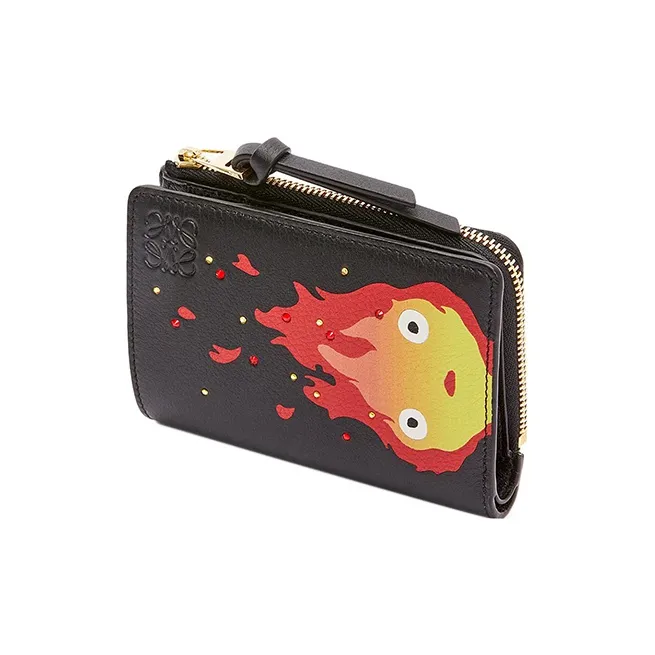 LOEWE Howls Turnip Head Collaboration Satin Cow Leather Wallet Unisex Black-2