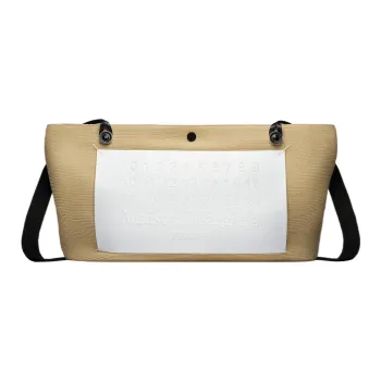 Maison Margiela Cow Leather With Cotton Shopping Bag Handbag Shoulder Bag Women's Yellow White Multicolor
