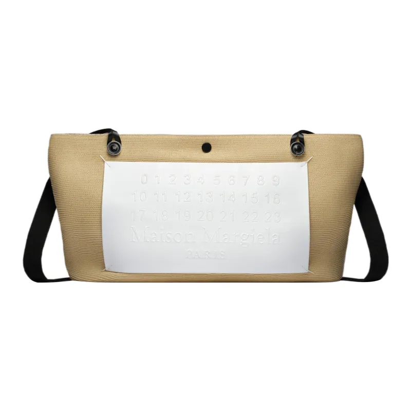 Maison Margiela Cow Leather With Cotton Shopping Bag Handbag Shoulder Bag Women's Yellow White Multicolor-0